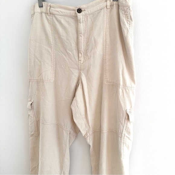 Anthropology Pilcro Slim Linen Blend Beach Cream Cargo pants size XL - Picture 4 of 7